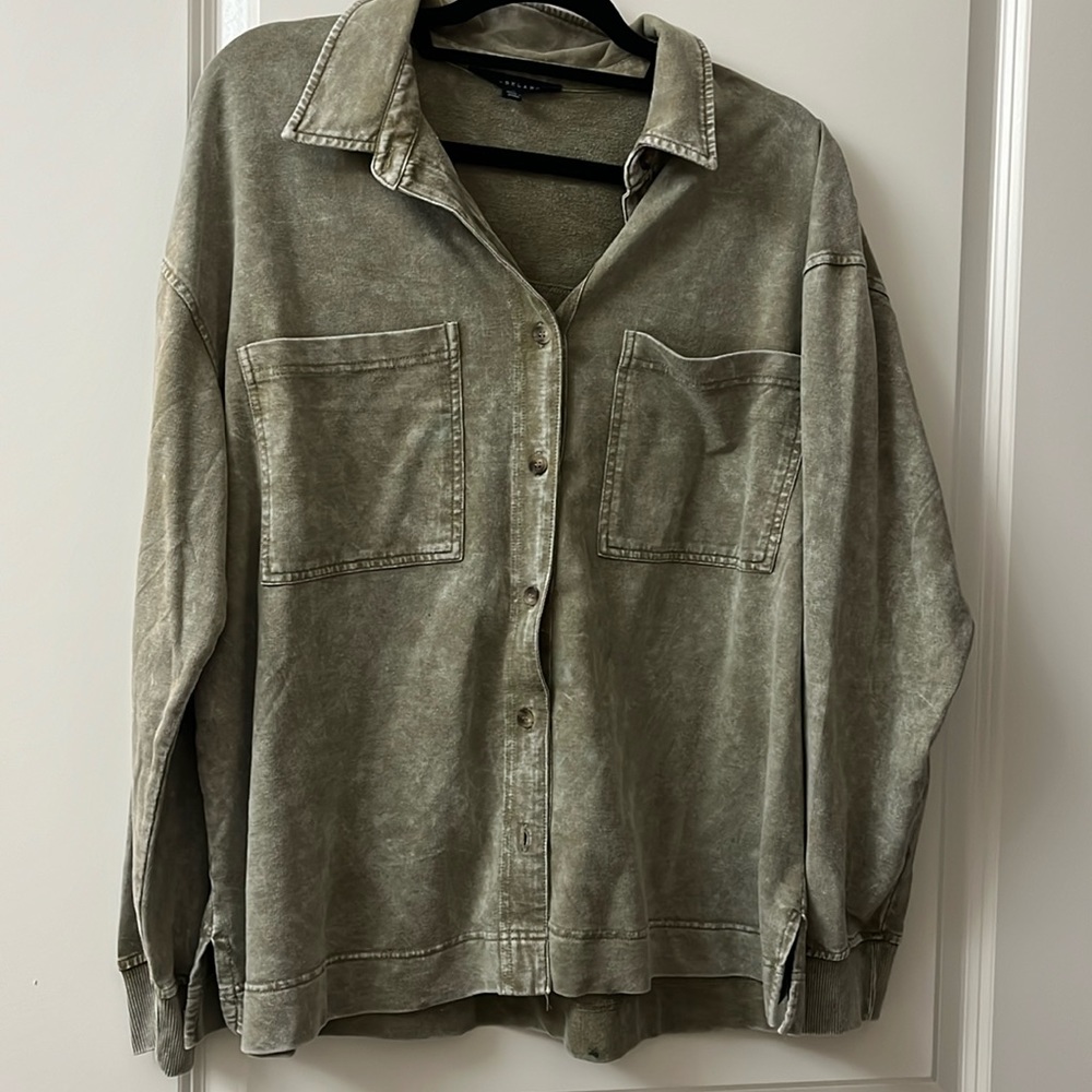 Khaki green stone wash shirt